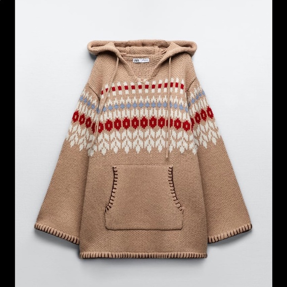 ZARA WOOL BLEND JACQUARD PONCHO - Picture 4 of 6